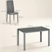 HOMCOM Conjunto de Sala de Jantar 5 Peças com Mesa Retangular de Vidro Temperado e 4 Cadeiras em PU Cinzento(m-3)
