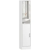 kleankin Mobile Colonna Bagno in Legno a 5 Ripiani con Anta a Specchio Apribile, 32x28x162 cm, Bianco(m-11)