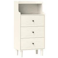 HOMCOM Cómoda com 3 Gavetas Cómoda de Quarto Estreita com Prateleiras Abertas Anti-Tombo Gaveteiro Alto 47x29x95 cm Branco Acinzentado(m-1)