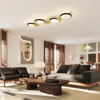 HOMCOM Deckenleuchte LED 38W 1500LM 3000K-6500K Deckenlampe Wohnzimmerlampe mit 4 Glühbirnen Fernbedienung Schwarz+Gold(m-8)