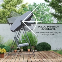 Outsunny Baloiço de Jardim para 3 Pessoas Banco Baloiço com Toldo Ajustável Almofada e Estrutura de Aço 205x133x181 cm Cinzento(m-4)