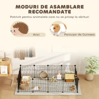 PawHut Țarc modular pentru animale cu 12 panouri de 35x35 cm și margini rotunjite, din metal și ABS, 140x70x35 cm, negru(m-6)
