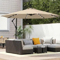 Outsunny Ampelschirm LED Solar ca. Ø300 cm Drehbar Sonnenschirm mit Kurbel Ständer Schutzhülle Beige(m-9)