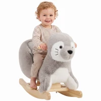 AIYAPLAY Schaukeltier im Robbe-Design Plüsch 52 cm mit Musik, Sicherheitsgurt und Stoppern für Kinder 1–3 Jahre, Grau(m-12)