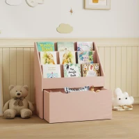 AIYAPLAY Bibliothèque pour enfants Multi-Rangement avec 3 niveaux d'étagères et un tiroir, 62,5L x 30l x 70H cm, rose(m-2)