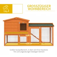 PawHut Kleintierstall, Kleintierkäfig, Outdoor-Kaninchenstall, Freilaufgehege, winterfest, Massivholz, 150 x 45 x 85 cm, Orange(m-4)