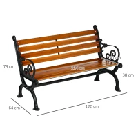 Outsunny Bancă de Grădină pentru 2 Persoane din Lemn și Aluminiu cu Lamele și Brațe, 120x64x79cm, Teak(m-3)