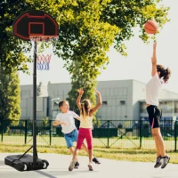 HOMCOM Basketballkorb, höhenverstellbar, befüllbarer Standfuß, hochstabil, schwarz, 131 x 49 x 195-250 cm(m-10)