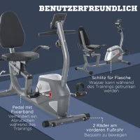 HOMCOM Liegeergometer mit LCD-Anzeige 8 stufig einstellbarem Magnetwiderstand Liegefahrrad Heimtrainer mit Herzfrequenzsensoren, verstellbarer Rückenlehne, Sitzergometer für Senioren bis 110 kg(m-7)