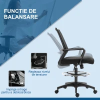 Vinsetto Scaun de Birou Reglabil din Material Textil cu Plasă și Brațe, cu Suport pentru Picioare, 64x59x104-124 cm, Negru(m-5)