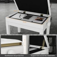 HOMCOM Banc de piano, banc de clavier réglable en hauteur en bois massif, compartiment de rangement, 55 x 33 x 48-58 cm blanc(m-6)