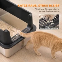 PawHut 2er-Set Katzenklo Edelstahl XL mit Hohem Rand Deckel 60x40x30cm Halboffene mit 2 Schaufeln, für Große Katzen bis 8 kg(m-4)