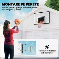 SPORTNOW Coș de Baschet de Perete pentru Exterior 113 x 73 cm, Inel Ø45 cm și Plasă, Negru(m-4)