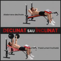 HOMCOM Bancă Multifuncțională Reglabilă cu Suport pentru Haltere, din Oțel și Plastic, 175x139x127 cm, Roșu și Negru(m-6)