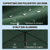 Outsunny Umbrela pentru Gradina 2x2.4 m, Umbrela Dreptunghiulara(m-4)