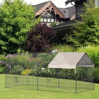 PawHut Clôture pour petits animaux cage pour animaux domestiques cadre en métal galvanisé 4 piquets de sol noir et beige(m-10)