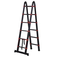 HOMCOM Escalera de Aluminio Plegable 2 Formas de Uso Retráctil Portátil Escalera Telescópica 12 Escalones Antideslizantes Carga 150 kg 379x67,5x11 cm Negro(m-10)