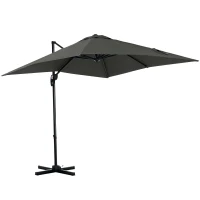 Outsunny Chapéu de Sol de Jardim Chapéu de Sol Excêntrico com Rotação 360° Inclinação de 5 Níveis com Manivela 245x245x245 cm Cinza(m-1)