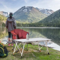 Outsunny Picknick Klapptisch, Falttisch, Höhenverstellbarer Campingtisch, Inkl. Tragetasche, Aluminium, Silber, 120 x 69 x 59-78 cm(m-10)