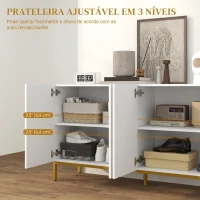 HOMCOM Aparador para Sala com 4 Portas, Prateleiras Ajustáveis e Pés Dourados 140x40x75 cm para Entrada ou Quarto, Branco(m-6)
