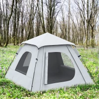 Outsunny Cort de camping pentru 2-3 persoane cu verandă, 210x210x150cm, gri și alb(m-6)