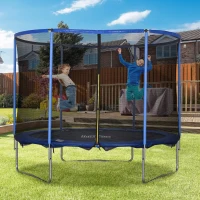 HOMCOM Trampolin mit Sicherheitsnetz Gartentrampolin für Innen- und Außenbereich Fitnesstrampolin für Jugendliche und Erwachsene Stahl Blau+Schwarz bis 113,6 kg Ø305 x 248H cm(m-10)