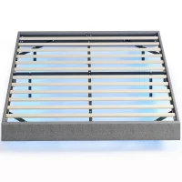 HOMCOM Cama 160x200 cm com Luzes LED Estofada em Linho Ripas de Madeira Silenciosa Fácil de Montar Cinzento(m-11)