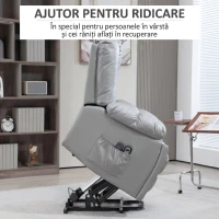 HOMCOM Fotoliu Reclinabil cu Funcție de Ridicare, 8 Puncte de Masaj și Telecomandă, din Microfibră, 94x96x106 cm, Gri(m-4)