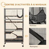 PawHut Cage pour rongeurs multifonction 4 plateformes 3 rampes 4 portes dim. 80L x 52l x 159H cm acier gris argenté noir(m-6)