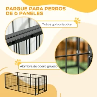 PawHut Parque para Perros de 6 Paneles Valla Metálica para Mascotas con Ancho Ajustable 82,5-150x79x61 cm Negro(m-15)