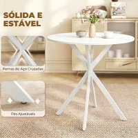 HOMCOM Mesa Redonda de Jantar para 2 Pessoas com Pés Cruzados em Aço, Ø80x75 cm, Branca(m-6)