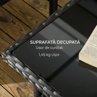 Outsunny Set Exterior Rattan PE cu Canapea, 2 Fotolii cu Perne și Măsuță din Sticlă, Negru și Gri(m-9)