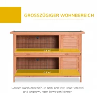 PawHut Hasenstall winterfest 2 Etagen Kaninchenstall Holz Bodenwanne Asphaltdach Türen 136,4 x 50 x 93 cm Orange(m-4)