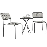 Outsunny Polyrattan Gartenmöbel Set, Outdoor Lounge Balkonmöbel für 2 Personen, 3-teilig 2 Stühle, Tisch Grau(m-11)