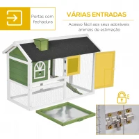 PawHut Coelheira de Madeira 120x60x79 cm Coelheira com Teto Asfáltico Bandeja Removível Escada e Chaminé para Exterior Verde(m-5)