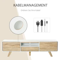 HOMCOM TV Schrank TV Lowboard Kommode für Fernseher kleiner als 60'' mit Push-In-Design Schublade Wohnzimmer MDF Weiß+Natur 160 x 40 x 45 cm(m-4)