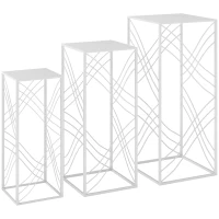 Outsunny 3er-Set Pflanzenständer, 50/60/70 cm hoch Blumenständer, stapelbar Pflanzenregal aus Metall Weiß(m-1)