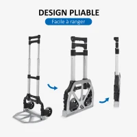 HOMCOM Chariot diable pliable leger telescopique charge 70kg en aluminium argent-noir(m-6)