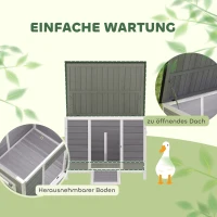 PawHut Entenstall wetterfest Entenhaus aus Holz mit herausnehmbar Boden Schiebefenster aufklappbar Asphaltdach 93x70x72cm Grau(m-4)