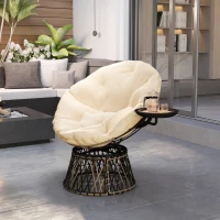Outsunny Papasansessel Rattan 360° drehbar Korbsessel mit Kissen Durchmesser 90 cm runder Beige(m-10)