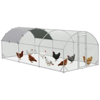 PawHut Galinheiro para Exterior Grande com Teto de Tecido Oxford e Fechadura para 12-18 Galinhas 5,7x2,8x1,97cm Prata(m-1)