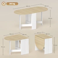 HOMCOM Mesa de Cozinha Dobrável Mesa de Jantar Dobrável Ovalada com Laterais Abatíveis Estilo Moderno 163x80x75 cm Madeira(m-3)