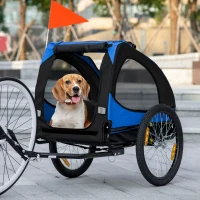 PawHut Hundeanhänger, klappbarer Hunde-Fahrradanhänger, wasserbeständig, Oxfordstoff, Stahl, 140 x 71 x 83 cm, Blau(m-10)