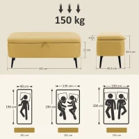 HOMCOM Bancă pentru Capătul Patului cu Spațiu de Depozitare și Tapițerie din Poliester Galben, 101x38.5x44.5 cm(m-3)