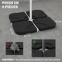 Outsunny Lot de 4 pied de parasol poids de lestage carré avec poignée pour parasol A remplir d'eau jusqu'à 60 kg ou de sable jusqu'à 72 kg 50 x 50 x 8 cm polyéthylène haute densité noir(m-3)