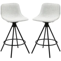 HOMCOM Conjunto de 2 Bancos Altos com Assento Giratório Estofados com Tato de Linho e Encosto e Pés de Aço 41,5x47,5x90 cm Cinza Claro(m-12)