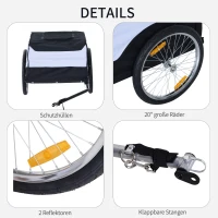 HOMCOM Fahrradanhänger Lastenanhänger Belastbarkeit max. 40 kg Transportanhänger Handwagen Lasten-Fahrradanhänger Weiß+Schwarz Stahl Oxford 140 x 77 x 65 cm(m-6)