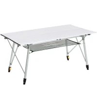 Outsunny Picknick Klapptisch, Falttisch, Höhenverstellbarer Campingtisch, Inkl. Tragetasche, Aluminium, Silber, 120 x 69 x 59-78 cm(m-1)