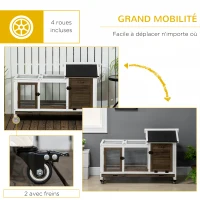 PawHut Clapier cage à lapins rongeurs sur roulettes 2 portes verrouillables - dim. 108L x 58l x 73,5H cm - bois(m-7)
