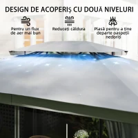Outsunny Foișor de Grădină cu Acoperiș pe 2 Nivele, Plase de Țânțari și Perdele, din Metal și Poliester, 380x300x270 cm, Gri Închis(m-4)